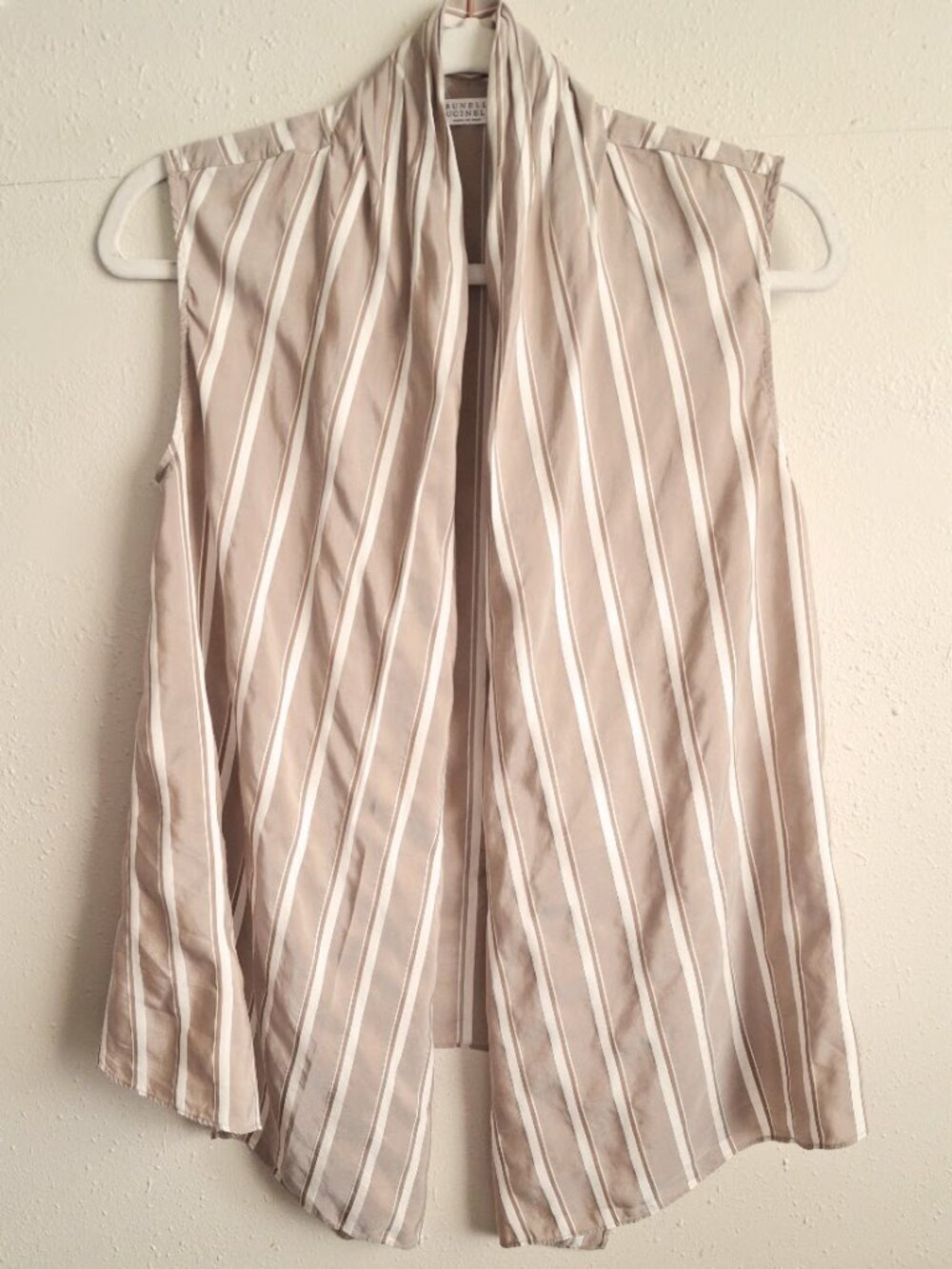 Brunello Cucinelli MH928DH306USA 100% Silk Striped Draped Top S - Picture 10 of 11
